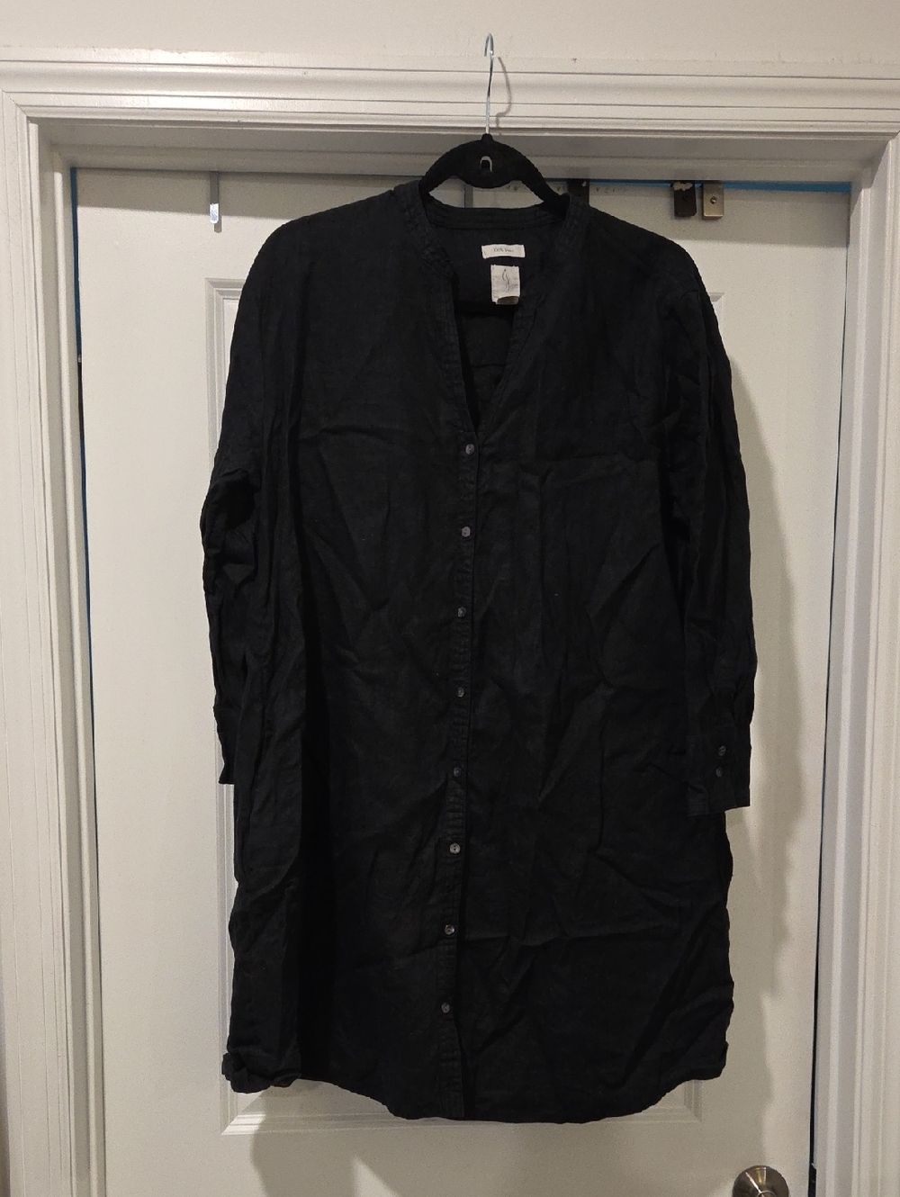 Joie Size L Woman's Oversized Black 100% Linen Long Sleeve Shirt Dress Pockets-M